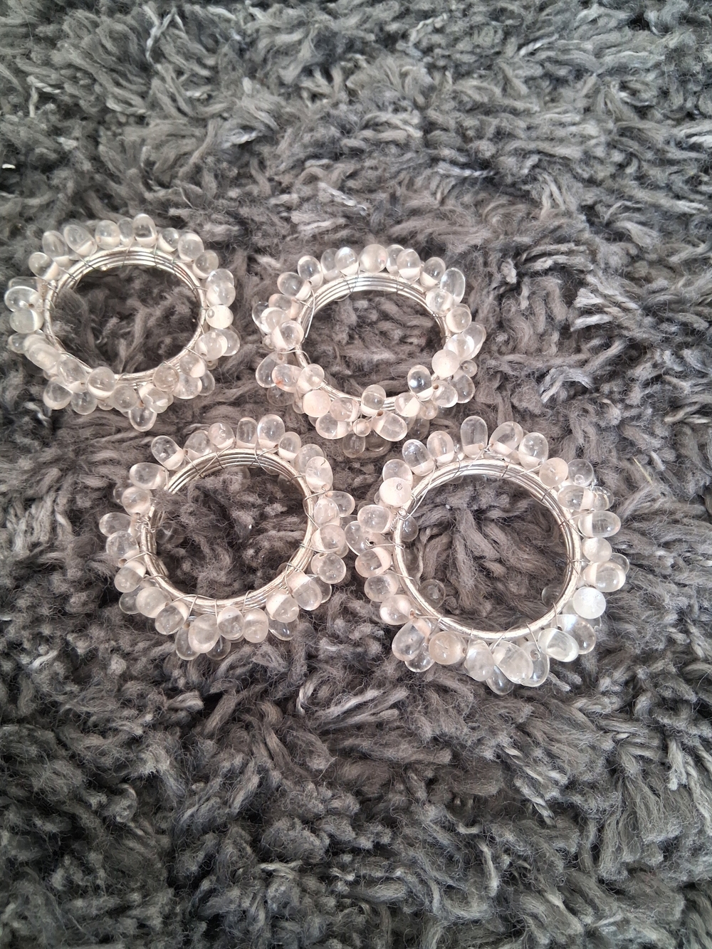 Set of 4 Clear Beaded Napkin Rings